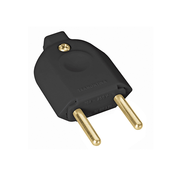 PLUGUE MACHO 2P 10A/250V PRETO 10/100 PCS - TRAMONTINA