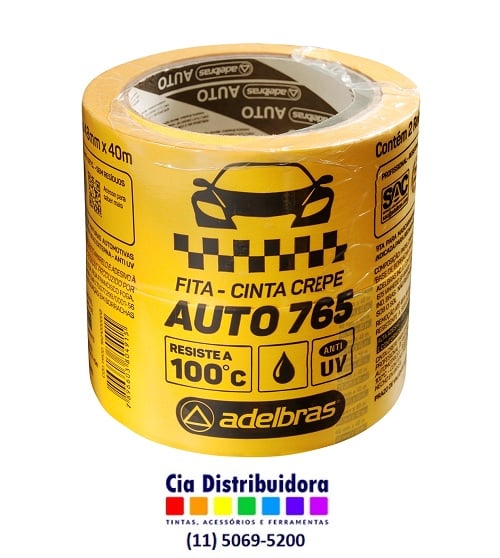 FITA CREPE AUTOMOTIVA AMARELA 765 - 48MMX40M - ADELBRAS