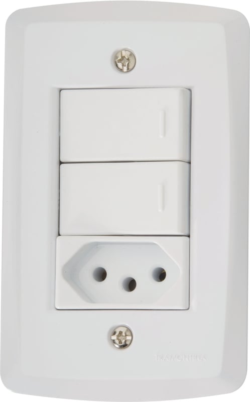 CJ 2 INTERRUPTORES SIMPLES 10A+1TOMADA 2P+T 10A LUX2 PC - TRAMONTINA