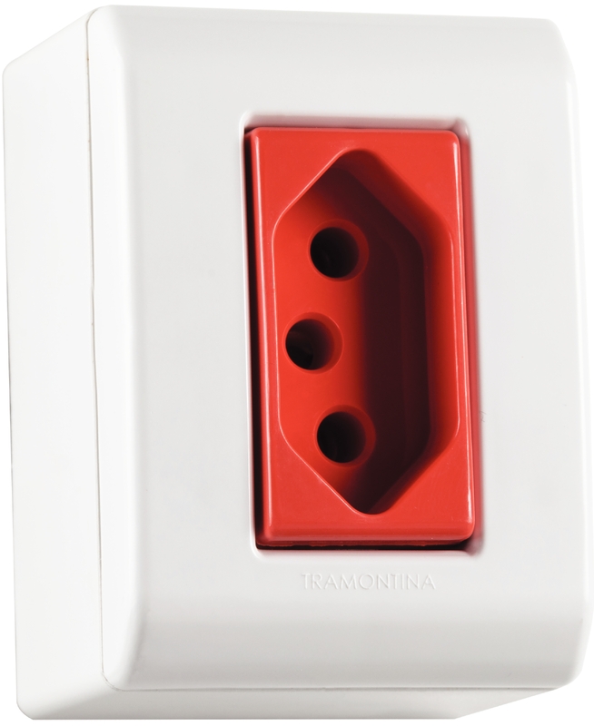 CAIXA+TAMPA+TOMADA 2P+T 20A/250V VERMELHA LIZFLEX     PC - TRAMONTINA