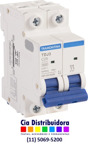 MINI DISJUNTOR TDJ3-2C25 BIPOLAR 25A  - TRAMONTINA