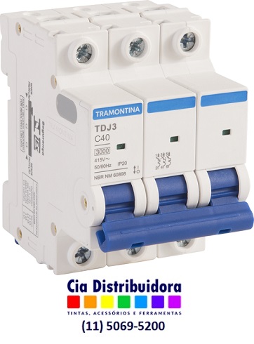 MINI DISJUNTOR TDJ10-3C40 TRIPOLAR  40A  - TRAMONTINA