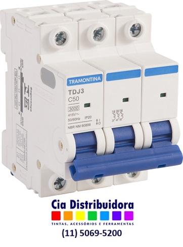 MINI DISJUNTOR TDJ10-3C50 TRIPOLAR  50A  - TRAMONTINA