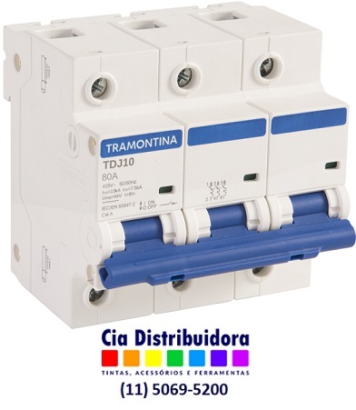MINI DISJUNTOR TDJ10-3C80 TRIPOLAR  80A  - TRAMONTINA