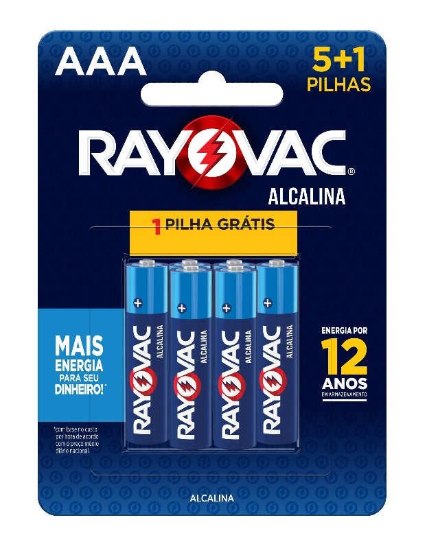 PILHA ALCALINA RAYOVAC AAA6  C/05 + 1 UND GRATIS   -   ENERGIZER