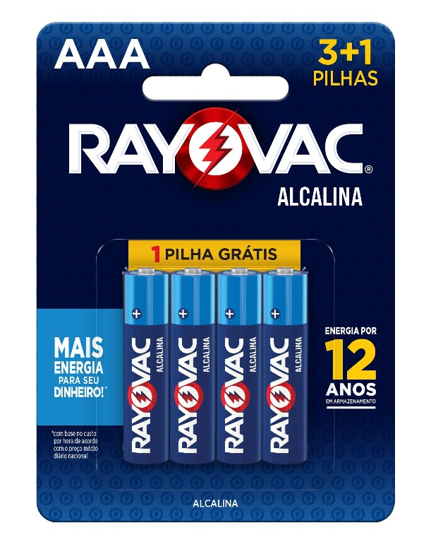 PILHA ALCALINA RAYOVAC AAA4  C/03 + 01 UND GRATIS  -   ENERGIZER