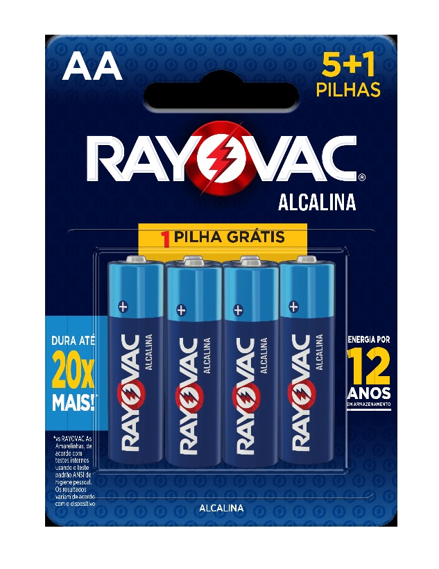 PILHA ALCALINA RAYOVAC AA6  C/05 + 1 UND GRATIS   -   ENERGIZER
