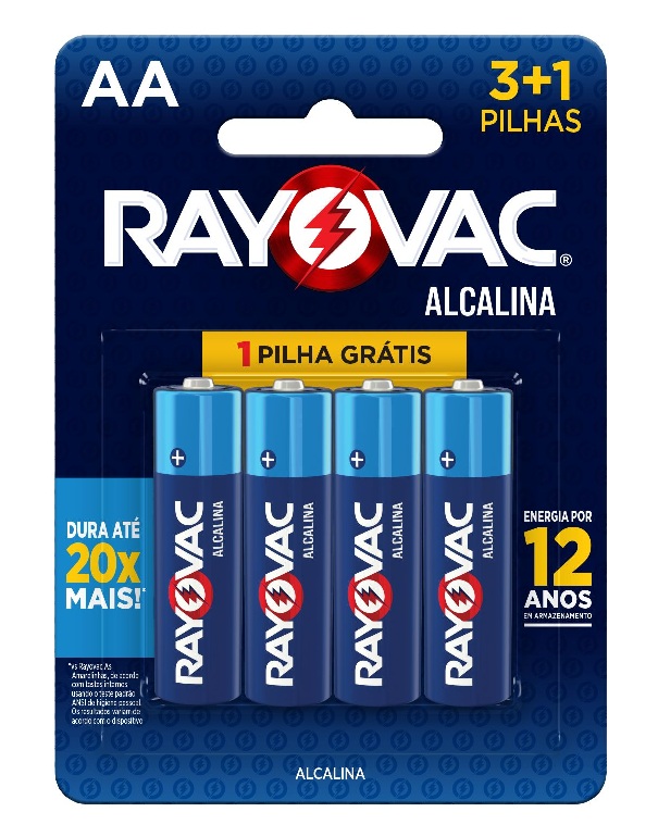 PILHA ALCALINA RAYOVAC AA4  C/03 + 01 UND GRATIS   -   ENERGIZER